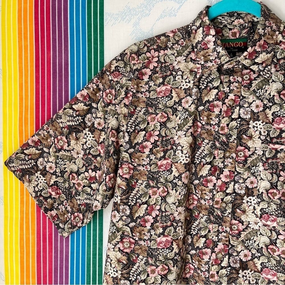 VINTAGE floral short sleeve button down shirt small